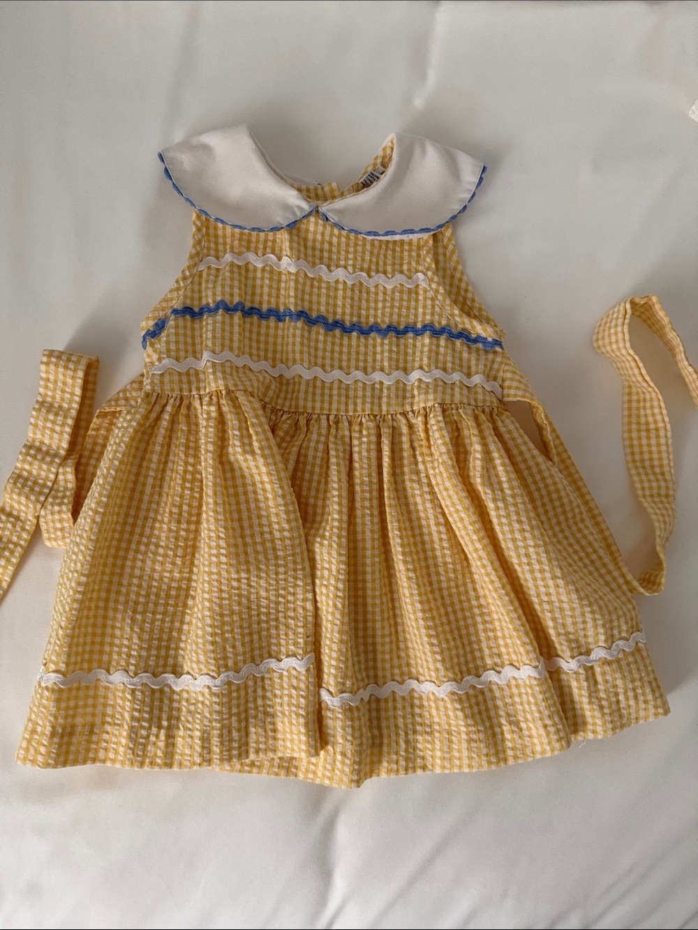 Yellow Gingham Peter Pan Collar Girls' Casual Dress